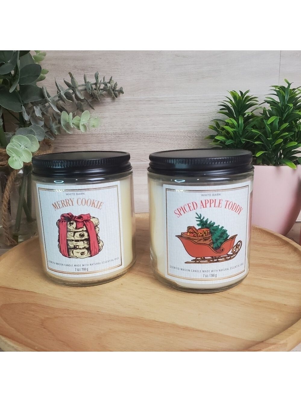 BBW White Barn Merry Cookie & Spiced Apple Toddy Scented Candle Set